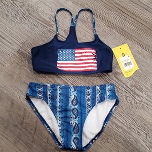 O'Rageous American Flag 2 Piece Bikini Size 7